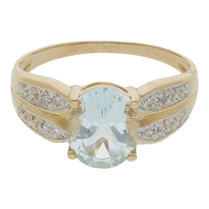 Farbsteinring mit Diamant 585/14 K Gelbgold Blautopas, Breite ca. 10 mm