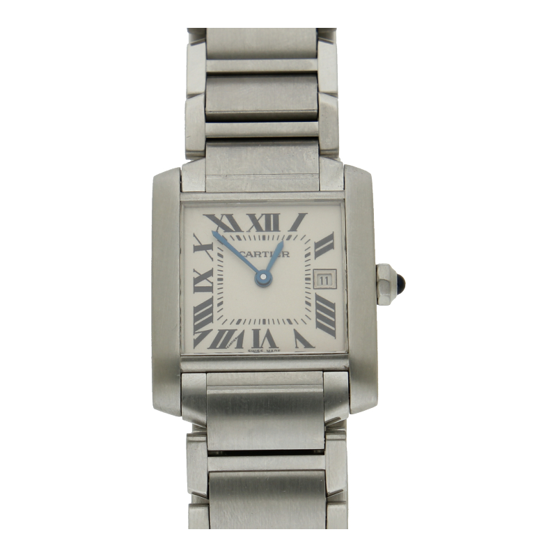 Cartier Tank Française W51011Q3 2000 Edelstahl Quarz Full Set neue Batterie
