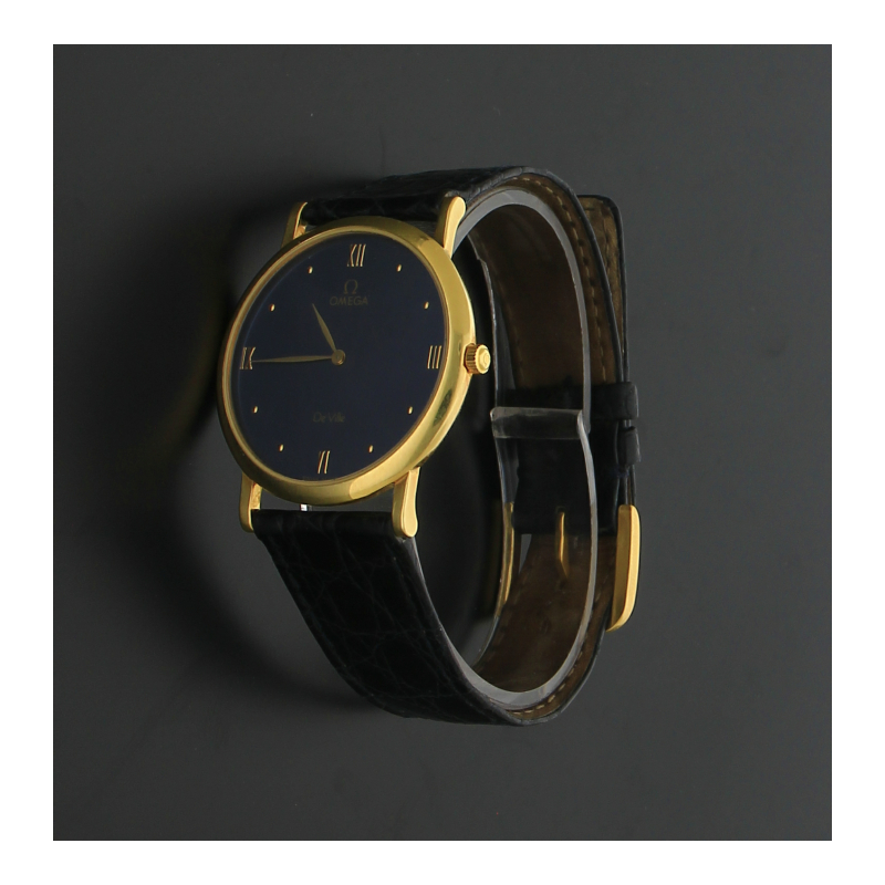 Omega DeVille Uhr 750 /18 K Gelbgold Gehäuse Lederband Quarz 31 mm Durchmesser Ref-Nr.: 73007390 neue Batterie September 2026