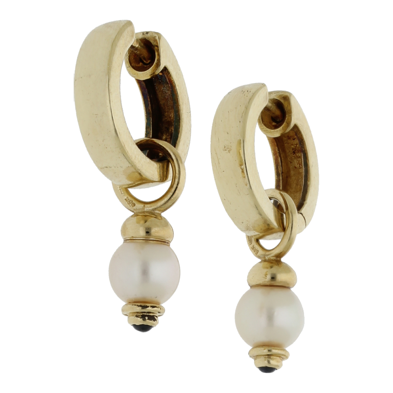 Creolen mit Zuchtperlen Saphir Einhängern 585/ 14 K Gold