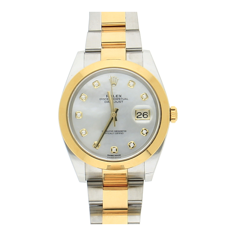Rolex Datejust 41 126303 Rolesor Gelb Perlmutt Diamanten Oysterband 2021 Box & Papiere