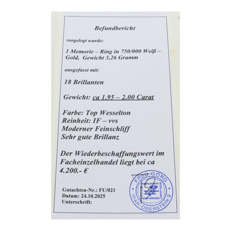 Memory/Allianz Ring ca. 2,0 ct, Expertise 4200€