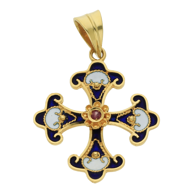 Kreuzanhänger Emaille 750 Gold