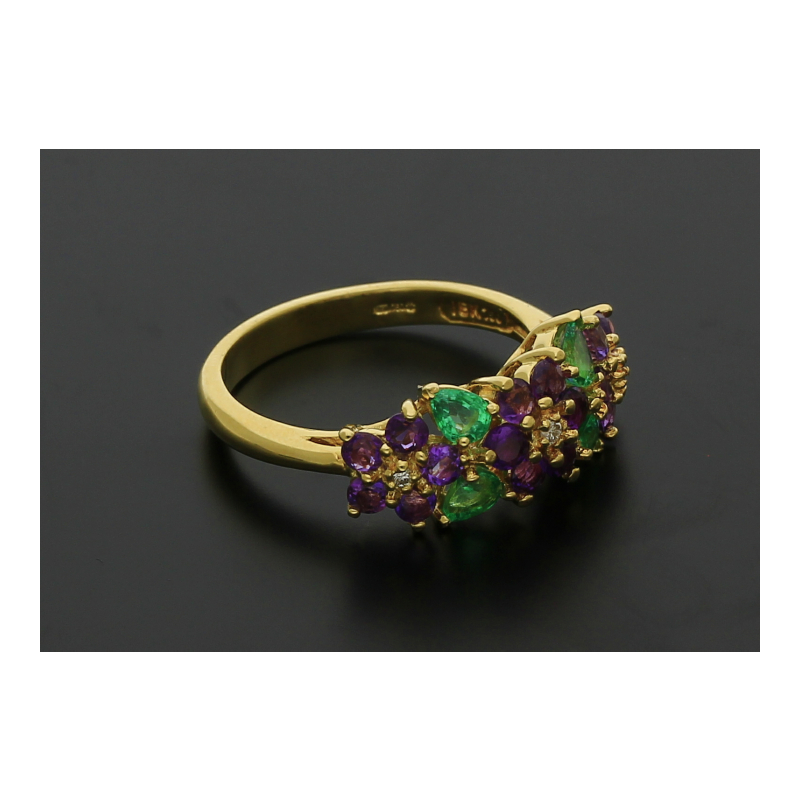 Amethyst Chromdiopsid Brillant Ring 750/ 18 K Gold