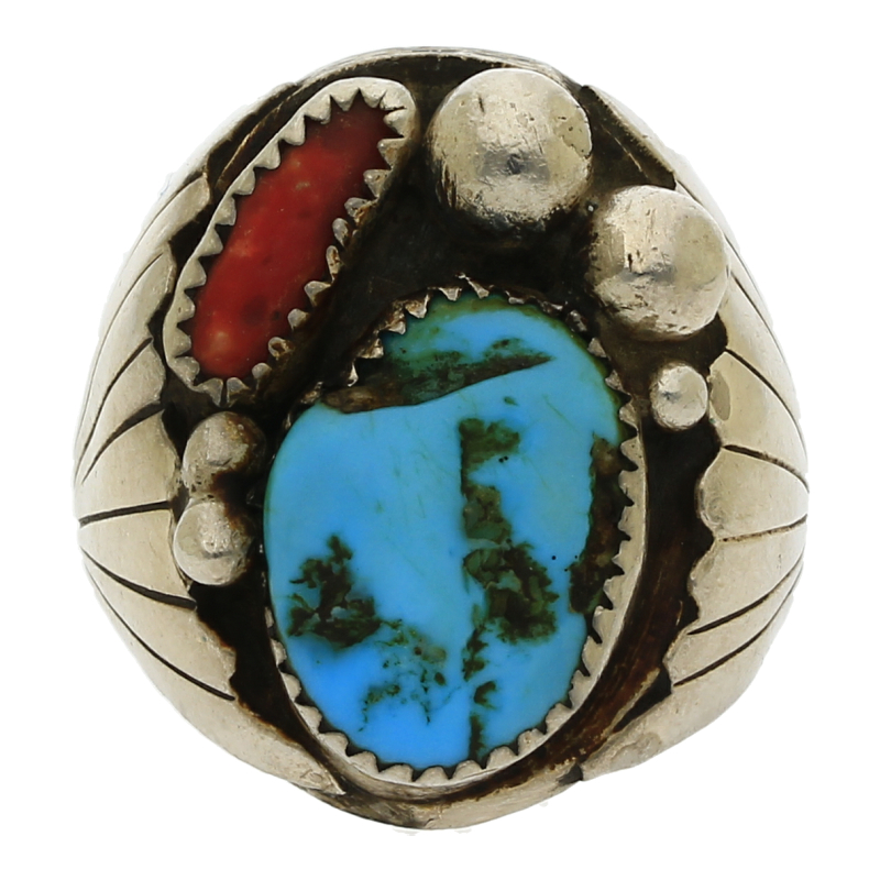 Vintage Navajo Ring Türkis Koralle 925 Silber