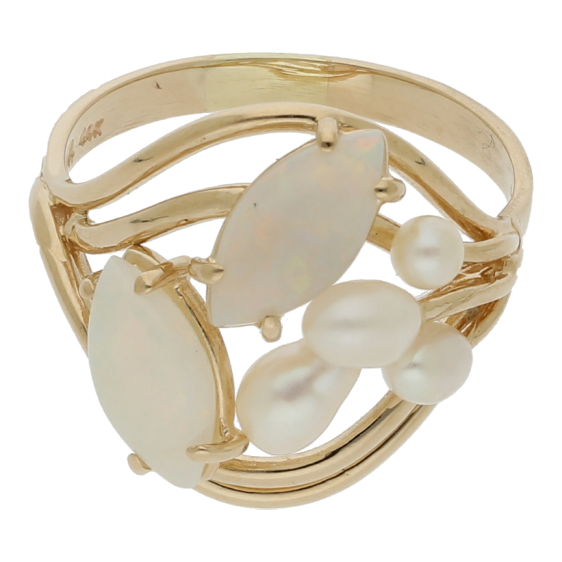 Ring mit Opalen und Perlen Breite ca. 16 mm
