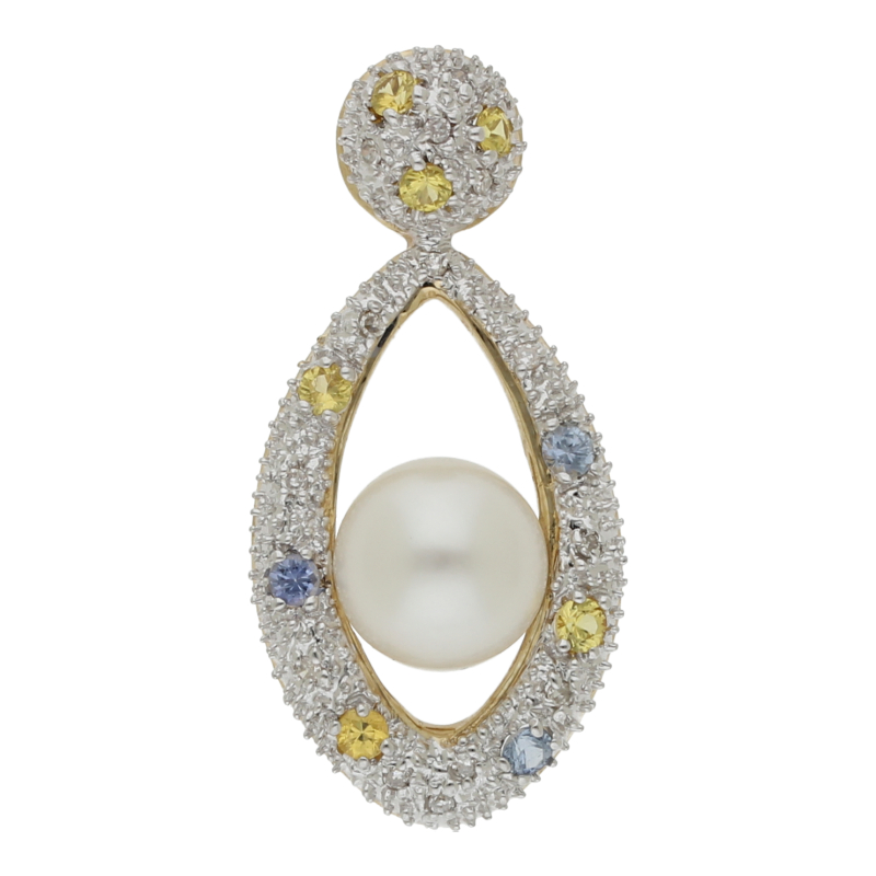 Diamant Citrin Blautopas Anhänger 585/ 14 K Gold