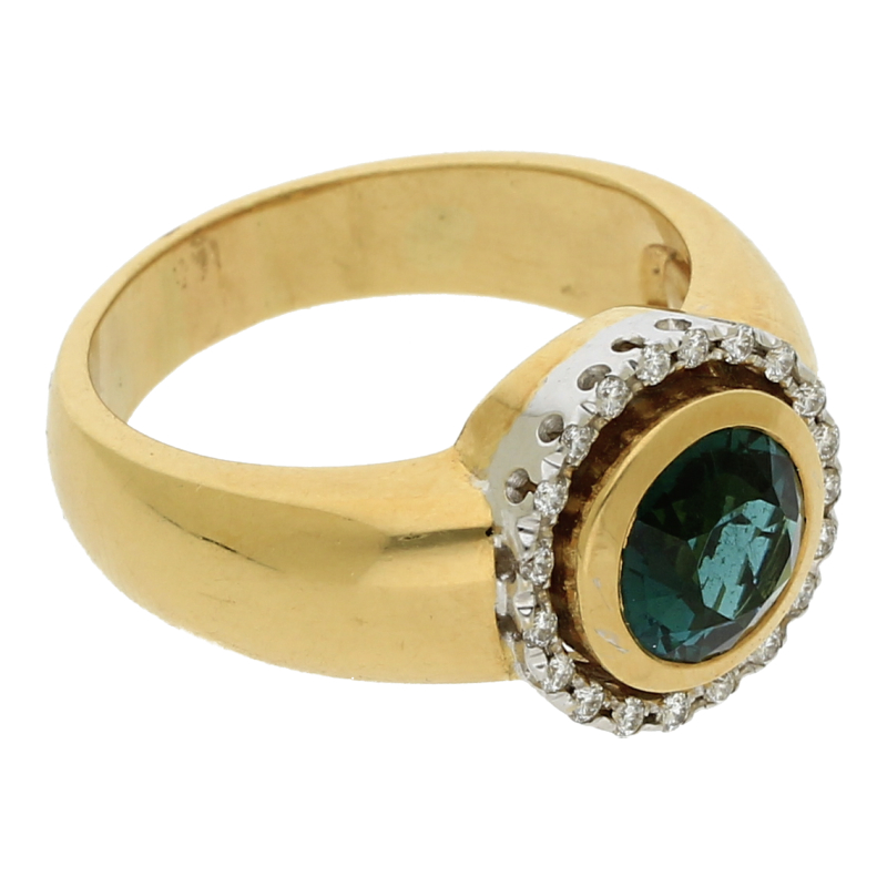 Diamantring mit grünem Turmalin/Gutachten ca. 4500€