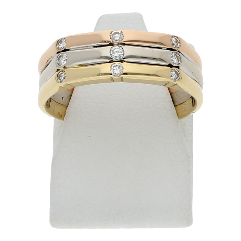 Dreifarbiger Brillant Ring, 18K/750 Gold, Breite 4,9-5,7 mm
