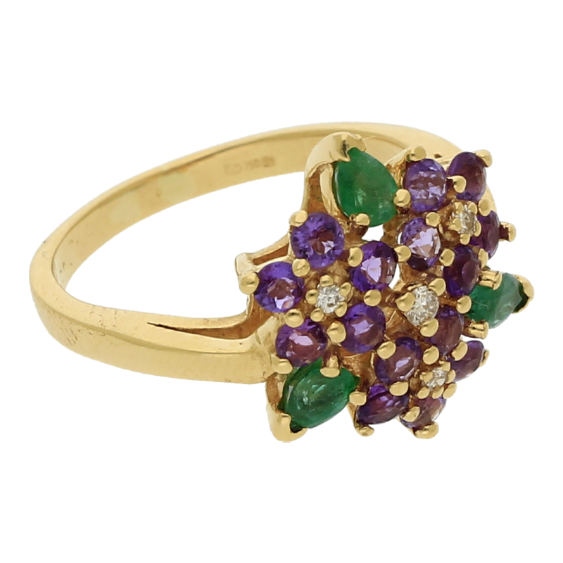 Amethyst Smaragd Brillant Ring 750/ 18 K Gold