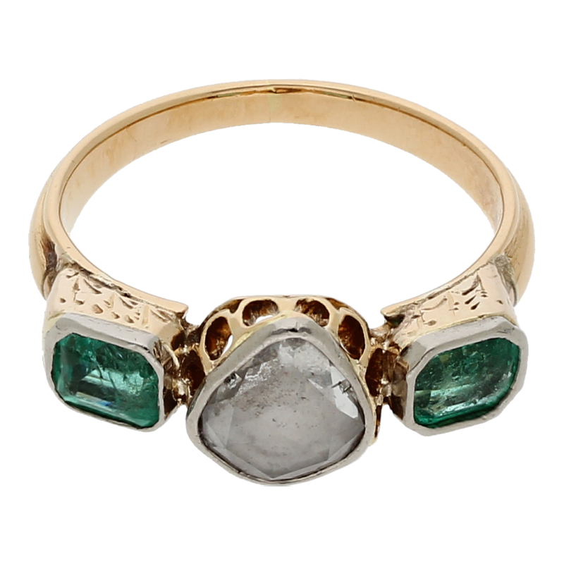 Ring 750 /18 K Gelb-/Weißgold 0,70 ct Altschliff-Diamant, Smaragdeum 1800, Gutachten 3200,00 Euro