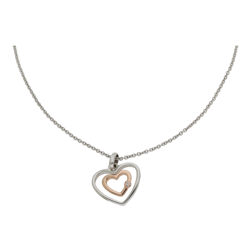 Brillant Herz Anhänger mit Kette 45 cm Länge 375/ 9 K Gold