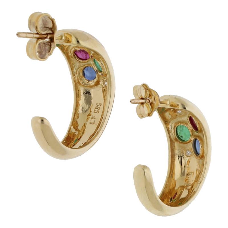 Rubin Saphir Smaragd Diamant Ohrringe 585/ 14 K Gold