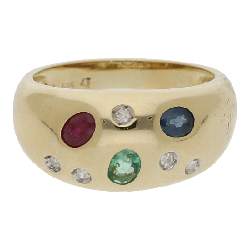 Rubin Saphir Smaragd Diamant Ring 585/ 14 K Gold