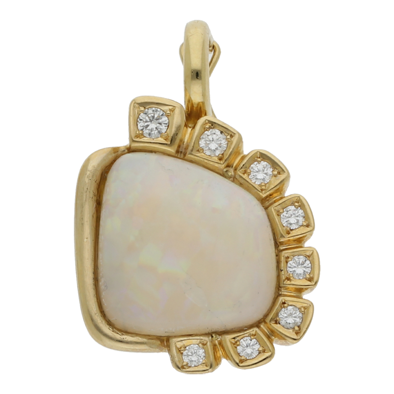Opalanhänger mit Diamant 750 /18 K Gelbgold Brillant ca. 0,30ct.  (F-G) Feines Weiß (Vs) Sehr kleine Einschlüsse, Opal ca. 5 ct