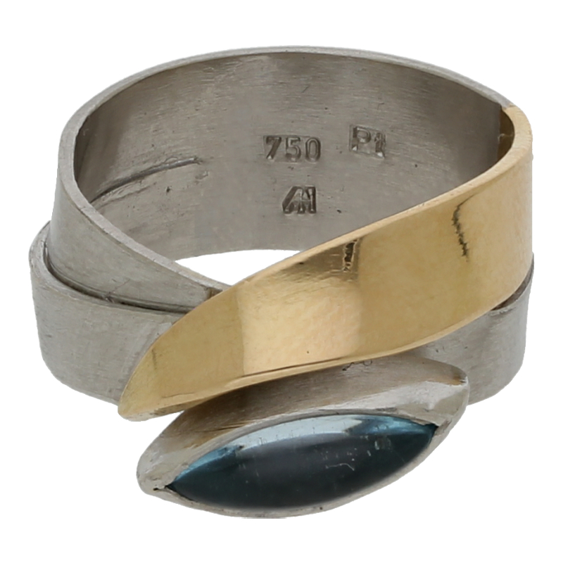 Farbsteinring 750 /18 K Gelbgold Aquamarin Weite 54. Breite 10 mm