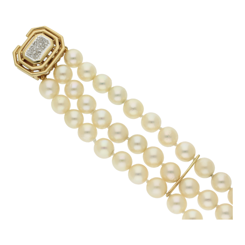Perlenarmband 3-reihig mit Diamantschließe 585 Gold