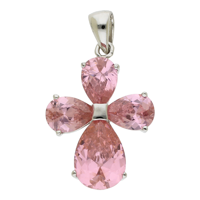 Kreuzanhänger mit rosa Steinen 925/Silber