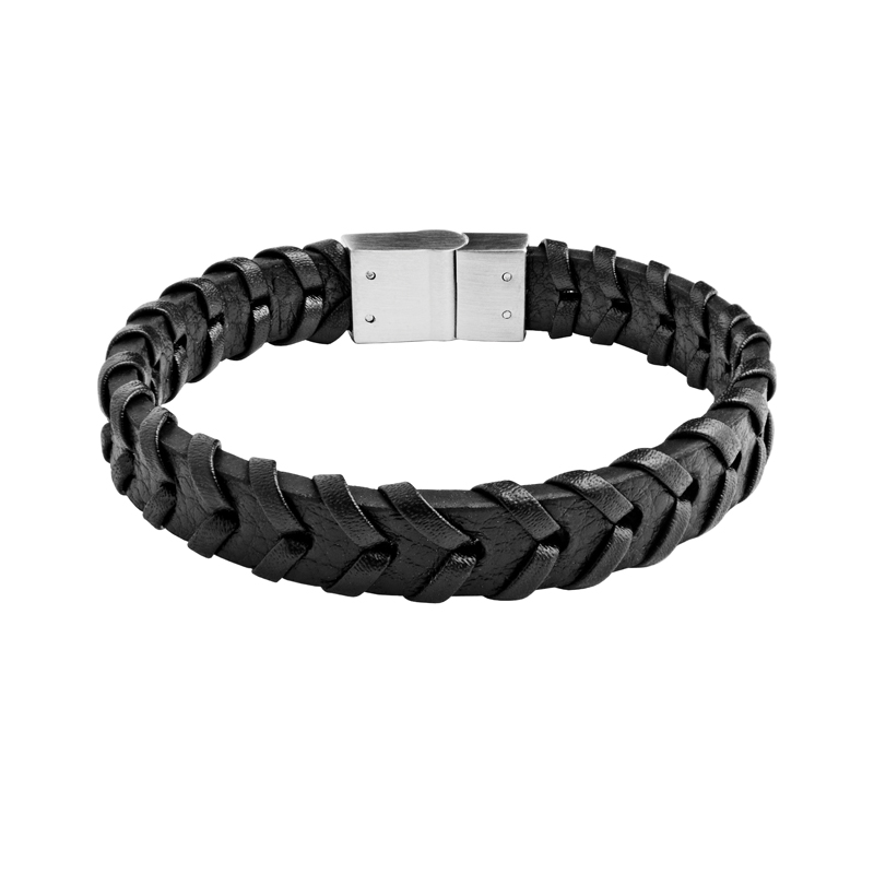 Herren Armband Edelstahl Leder 21 cm Länge