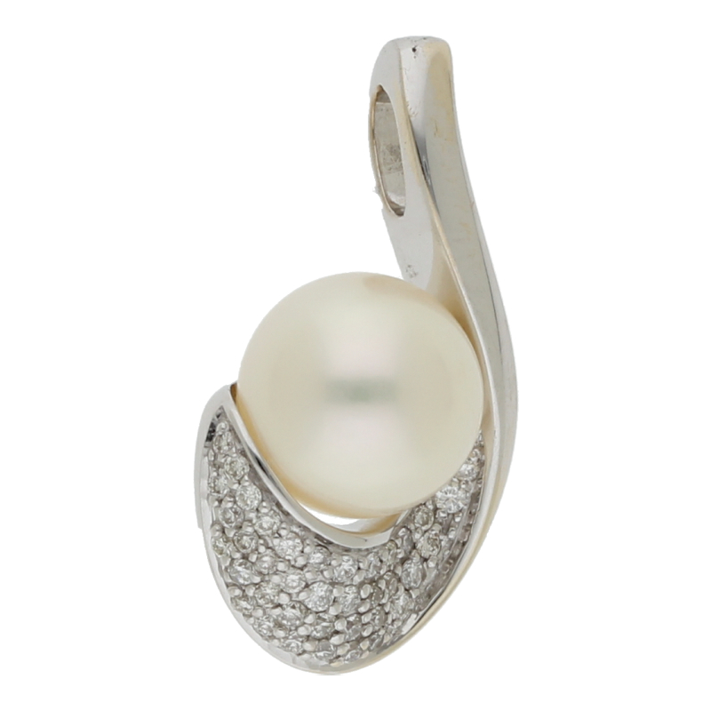 Farbsteinanhänger mit Diamant 750 /18 K Weißgold Akoyaperlen, Breite ca. 13 mm x Länge 24 mmBrillant ca. 0,25ct.  (H) Weiß (Vs) Sehr kleine Einschlüsse