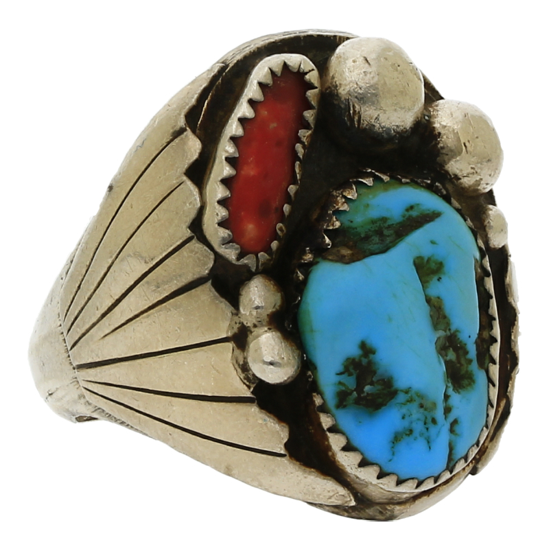 Vintage Navajo Ring Türkis Koralle 925 Silber