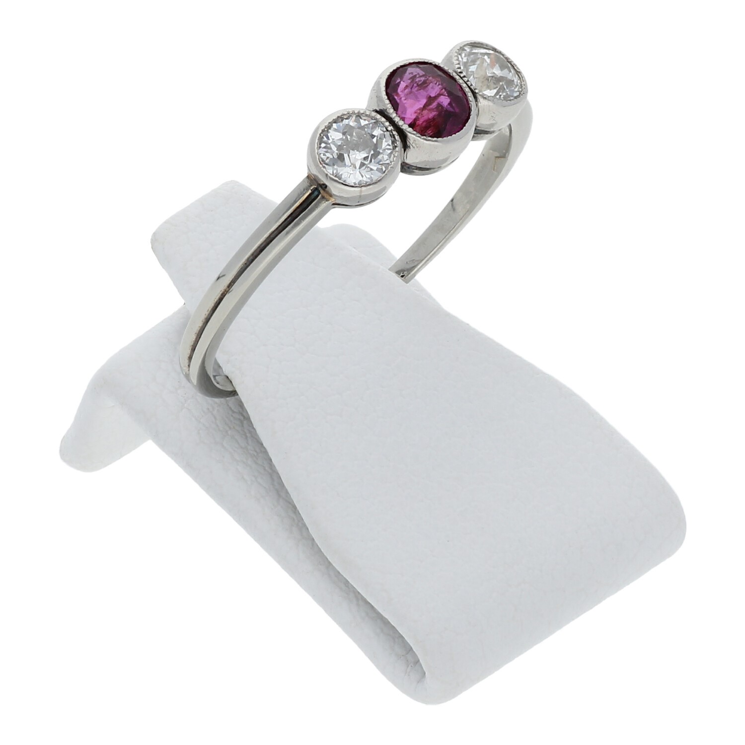 Antiker Altschliff Diamant Rubin Ring 585 Weißgold