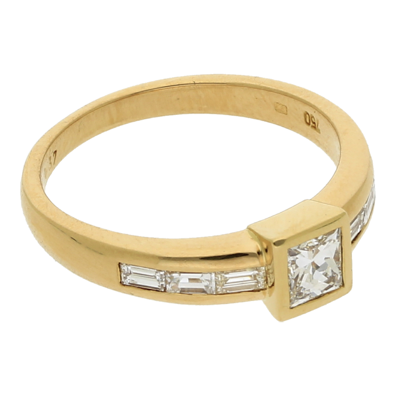 Pricess- und Baguette Diamant Ring ca. 0,75 ct 750 Gold