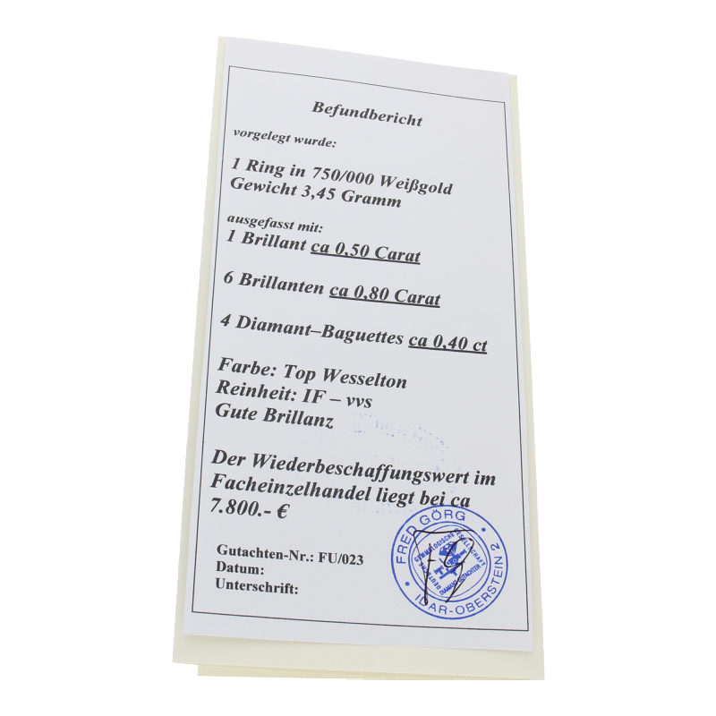 Lupenreiner Brillant Ring/ 1,7 ct/ Expertise ca. 7800€