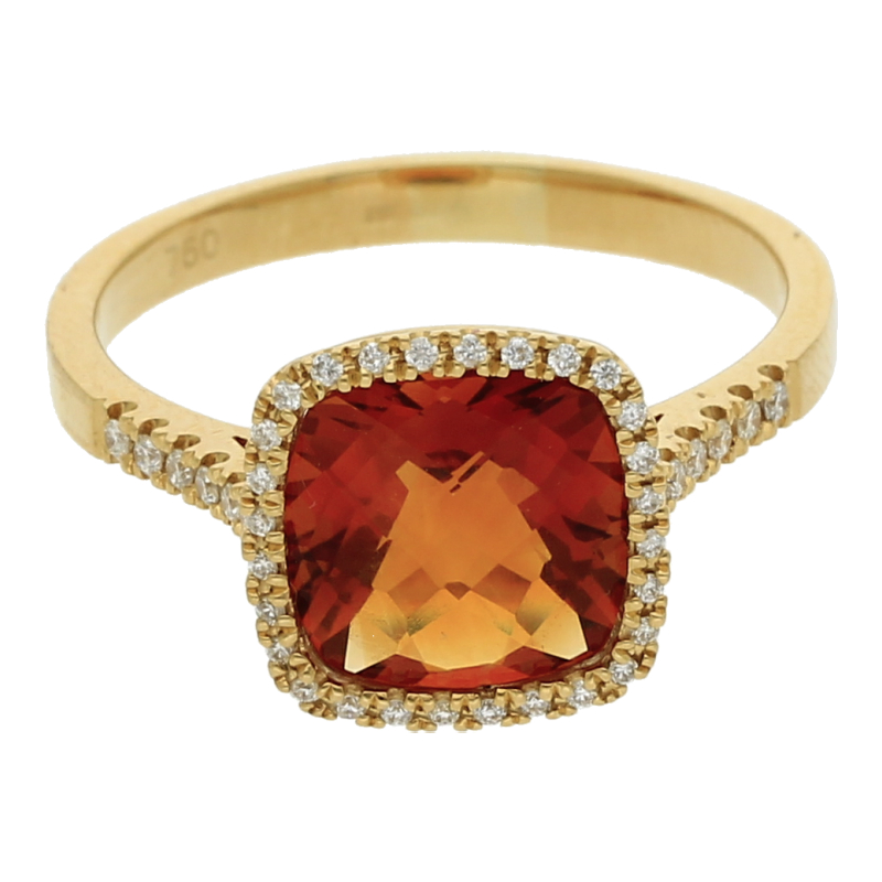 Ring mit Madeira-Topas + Diamanten 18K/750, NP ca. 1490