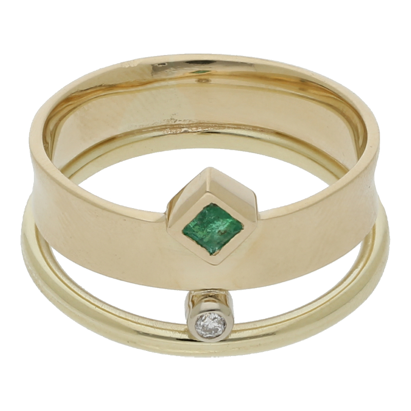 Eindrucksvoller breiter Ring mit Smaragd 585 Gold