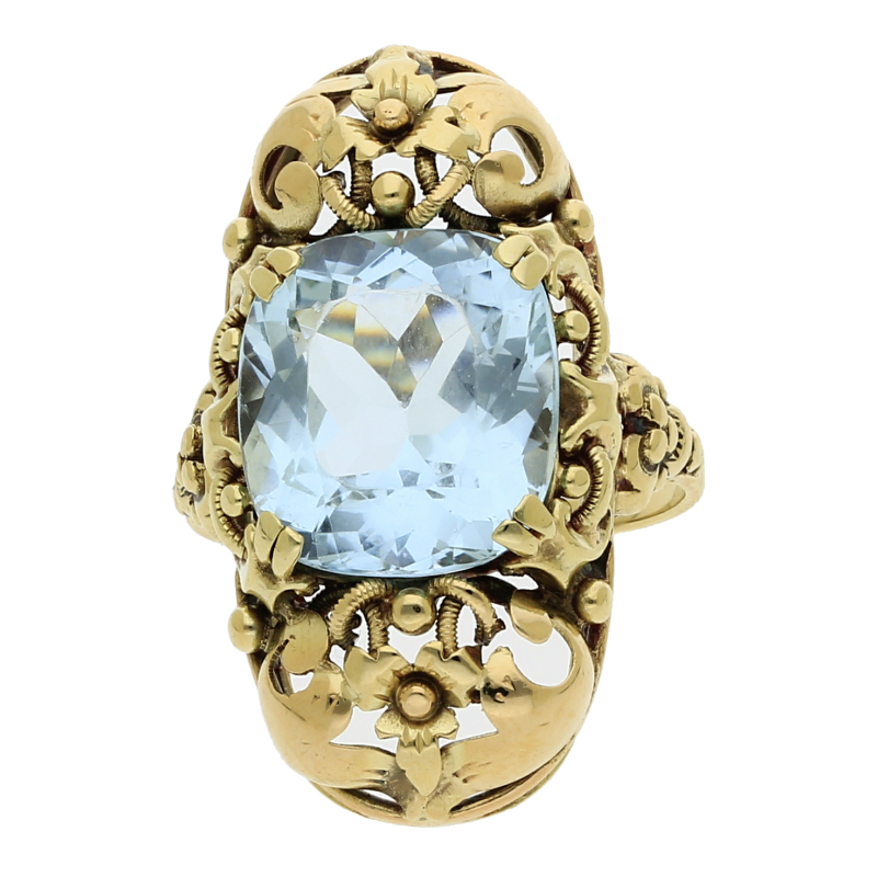 Blautopas Ring Handarbeit 585/ 14 K Gold