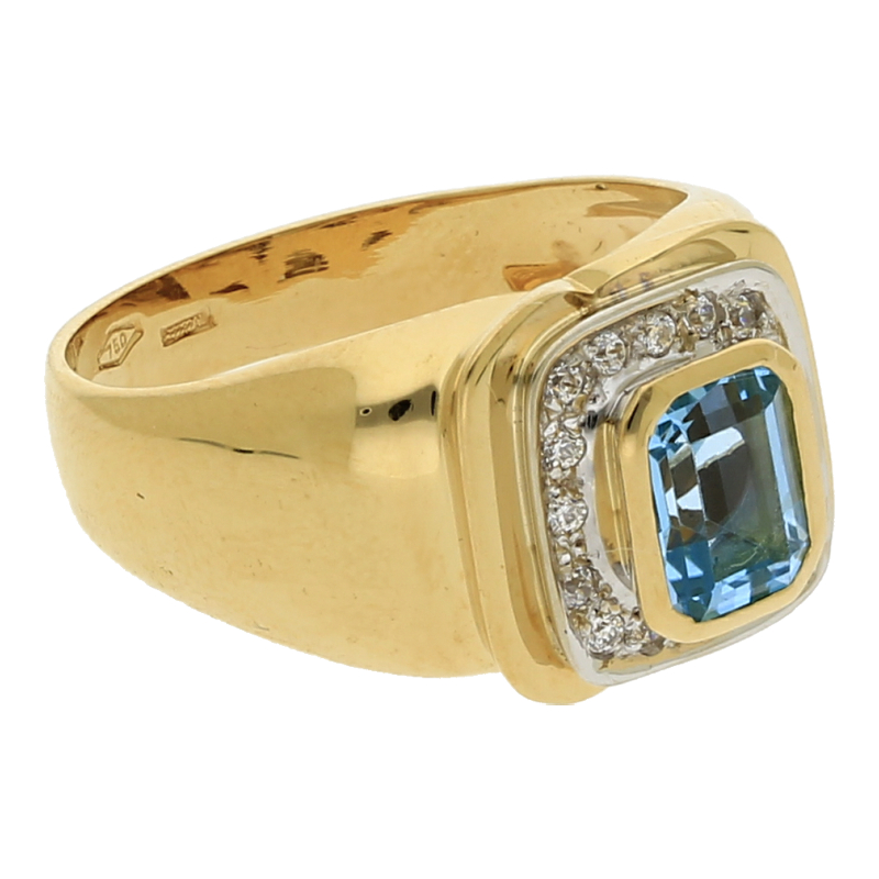 Farbsteinring mit Diamant 750 /18 K Gelbgold Farbsteine Zirkonia