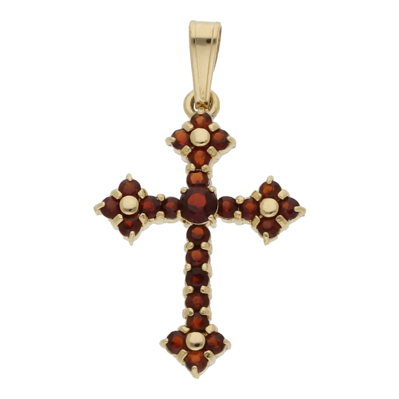 Granat Kreuz Anhänger 750/ 18 K Gold