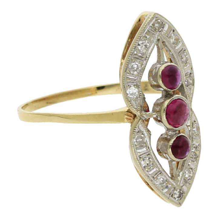 Farbsteinring mit Diamant 585/14 K Gelb-/Weißgold Rubin Diamanten 14 Diamant  0,14ct.