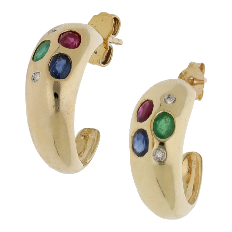 Rubin Saphir Smaragd Diamant Ohrringe 585/ 14 K Gold