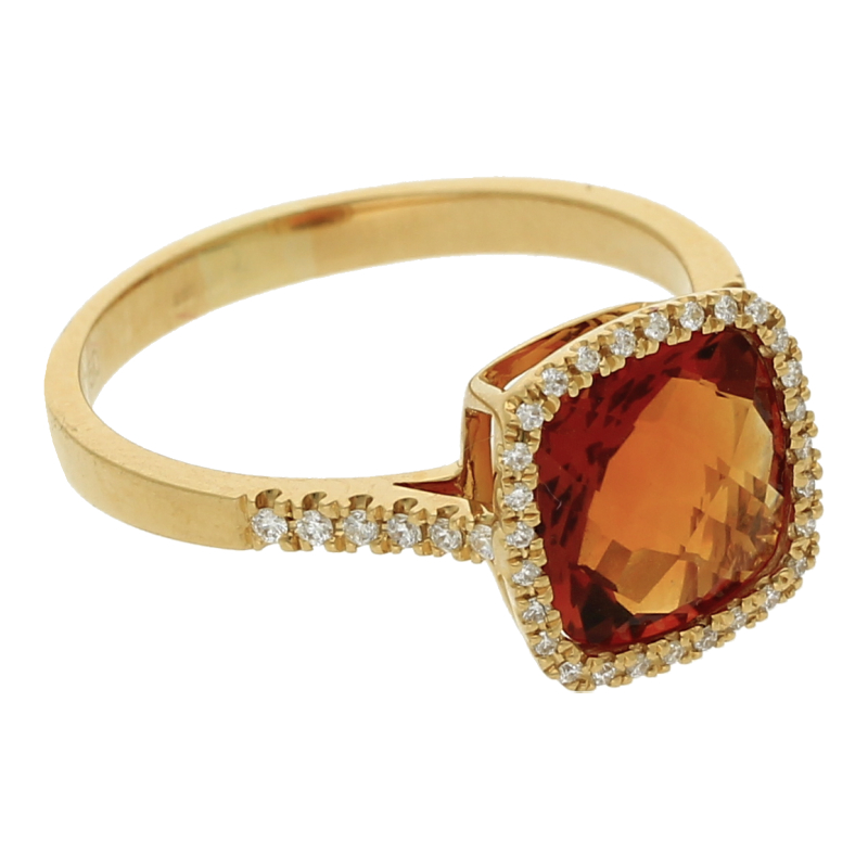 Ring mit Madeira-Topas + Diamanten 18K/750, NP ca. 1490