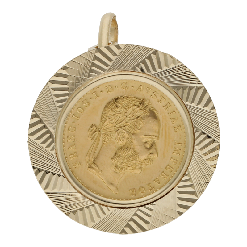 Anhänger / Brosche mit Goldmünze 1 Dukaten 585 Goldfassung