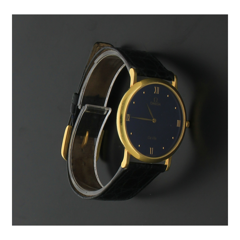 Omega DeVille Uhr 750 /18 K Gelbgold Gehäuse Lederband Quarz 31 mm Durchmesser Ref-Nr.: 73007390 neue Batterie September 2026