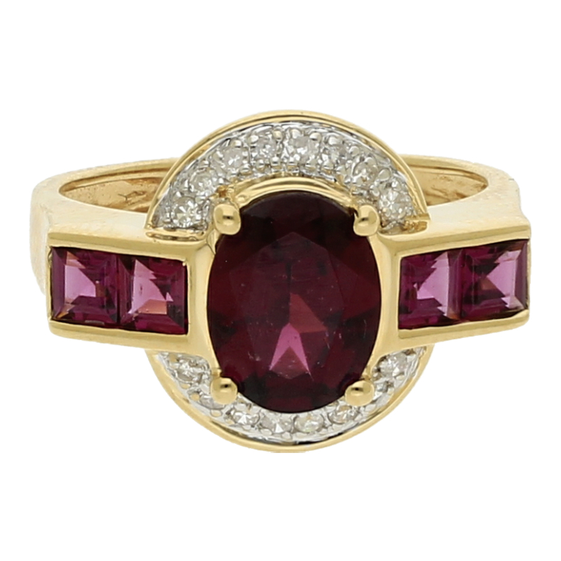 Rhodolith Diamant Ring 585/ 14 K Gold