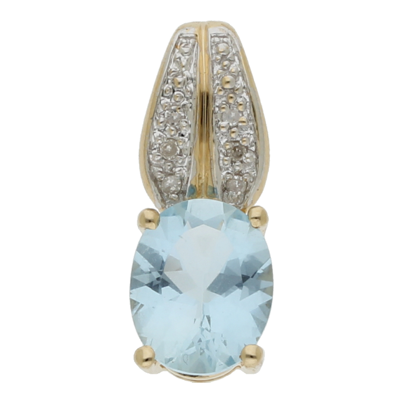 Farbsteinanhänger mit Diamant 585/14 K Gelbgold Diamanten Blautopas 20 x 8 mm