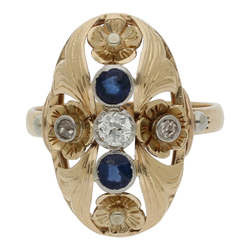 Altschliff Diamant-Ring Blütennform