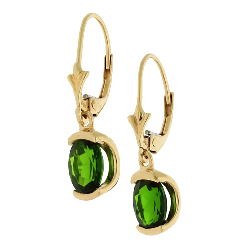 Farbsteinohrringe 585/14 K Gelbgold Tsavorit 23 mm lang
