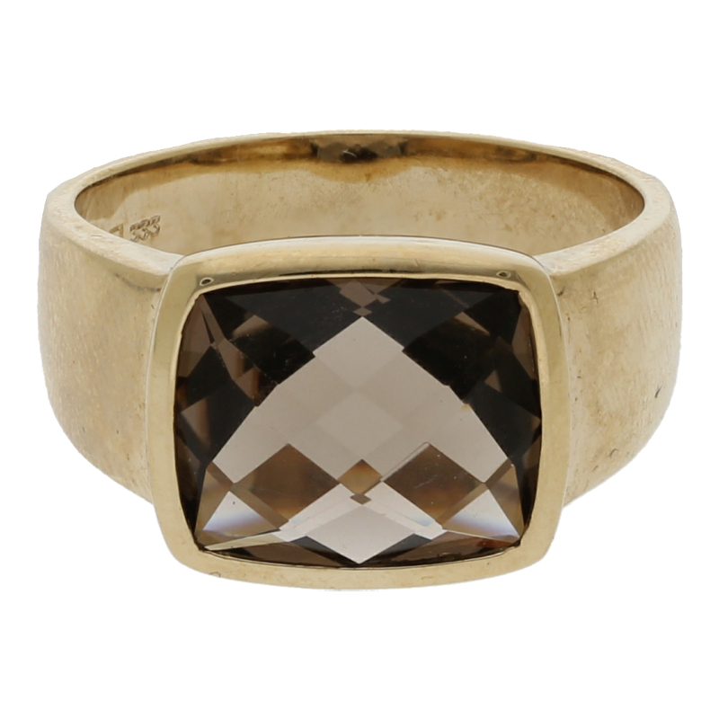 Farbsteinring 333/8 K Gelbgold Rauchquarz Weite 63