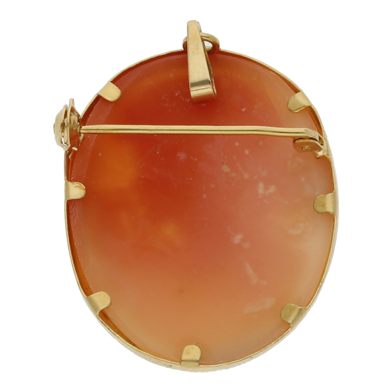 Farbsteinanhänger mit Diamant 750 /18 K Gelbgold Muschel Kamee Länge 4,0 cm Breite 2,6 cm