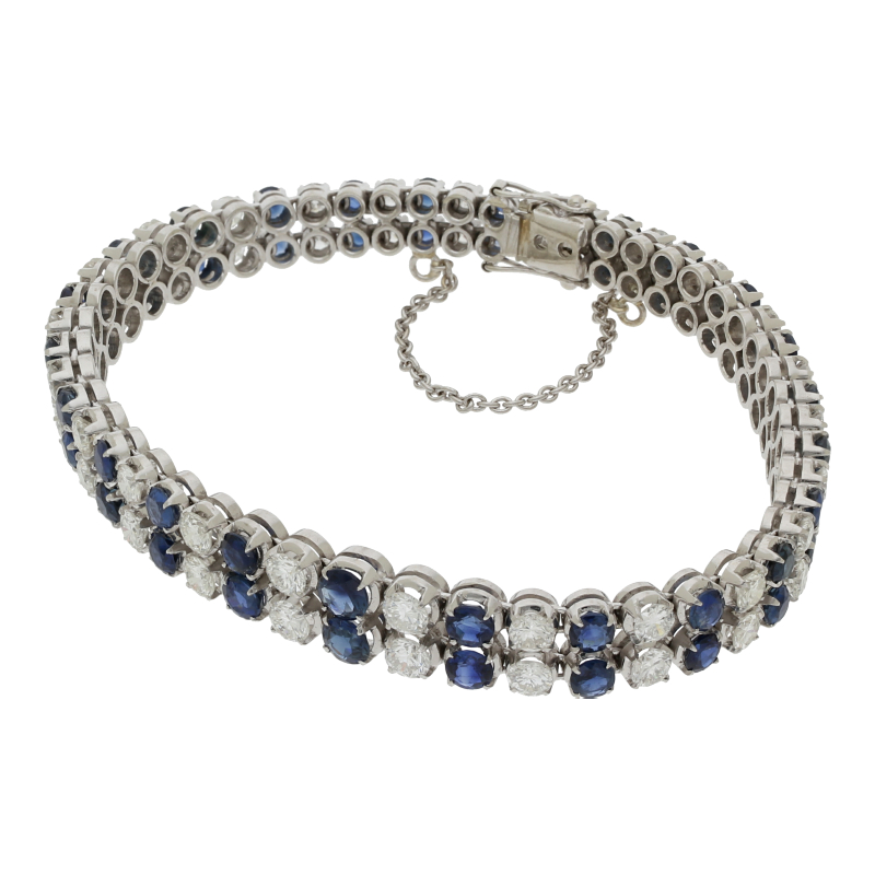 Doppel-Tennisarmband Saphir/Brillant Expertise ca. 14.000 Euro