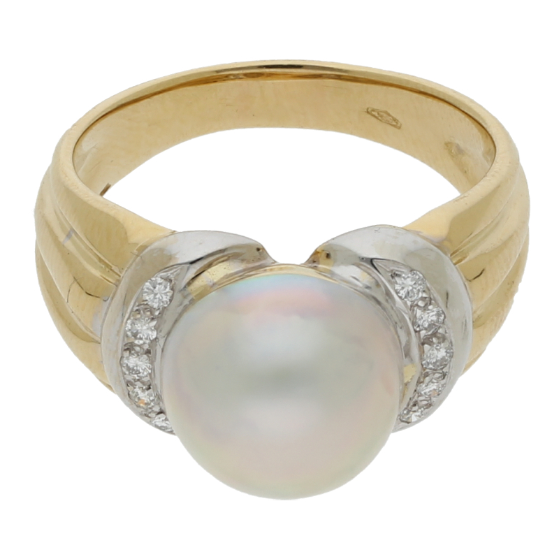 Mabe-Zuchtperle Brillant Ring 750/ 18 K Gold