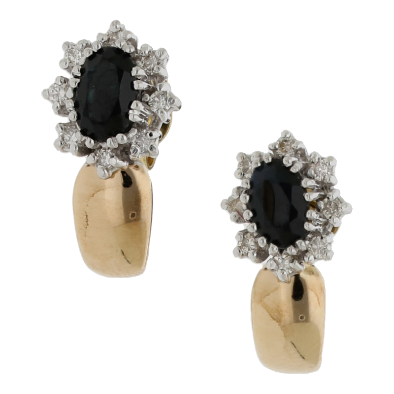 Farbsteinohrringe mit Diamant 585/14 K Gelbgold Saphir Brillant 16,6 x 9 mm