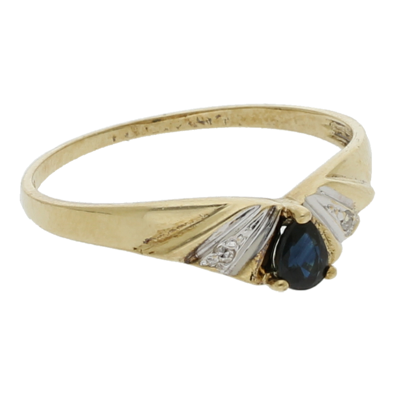 Farbsteinring mit Diamant 585/14 K Gelbgold Brillant Saphir