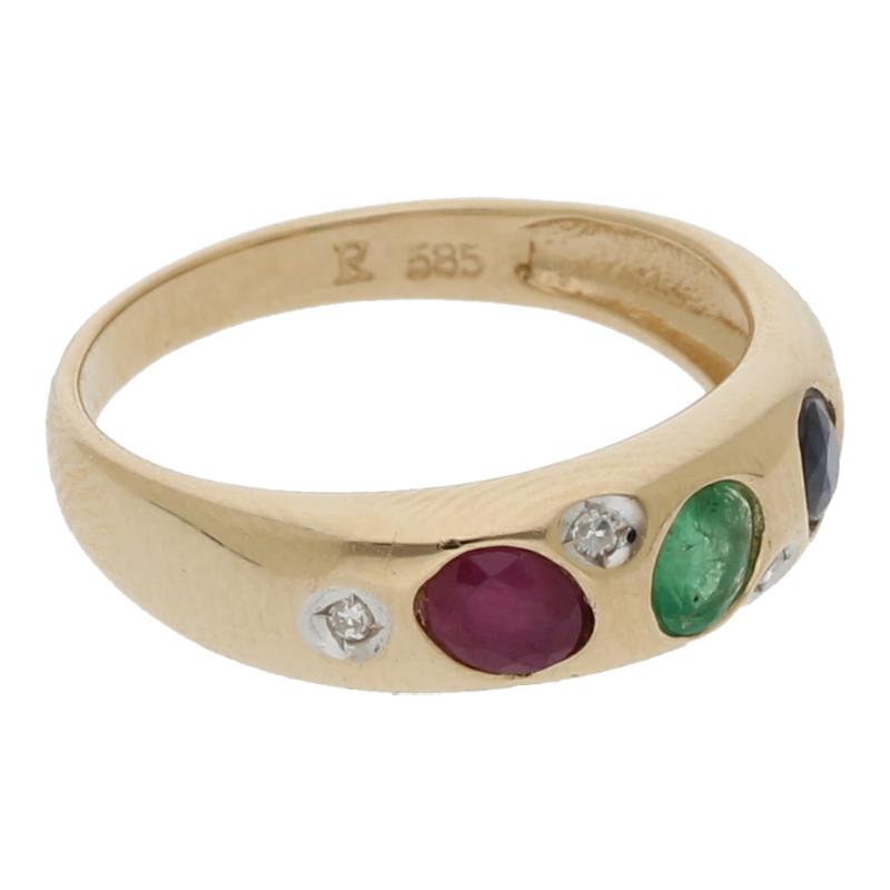 Rubin Saphir Smaragd Diamant Ring 585/ 14 K Gold