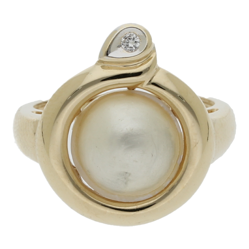 Mabe Zuchtperle Brillant Ring 585/ 14 K Gold